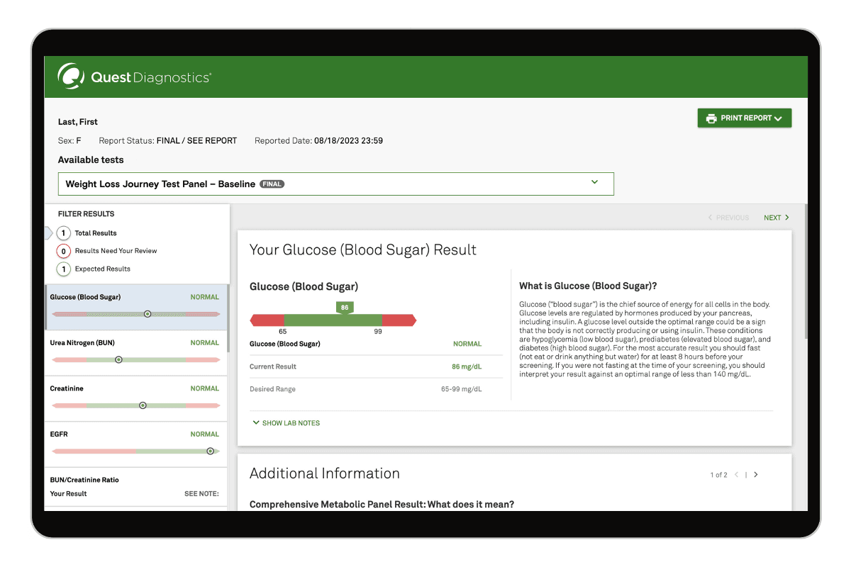 Weight Loss Journey Test Panel — Baseline