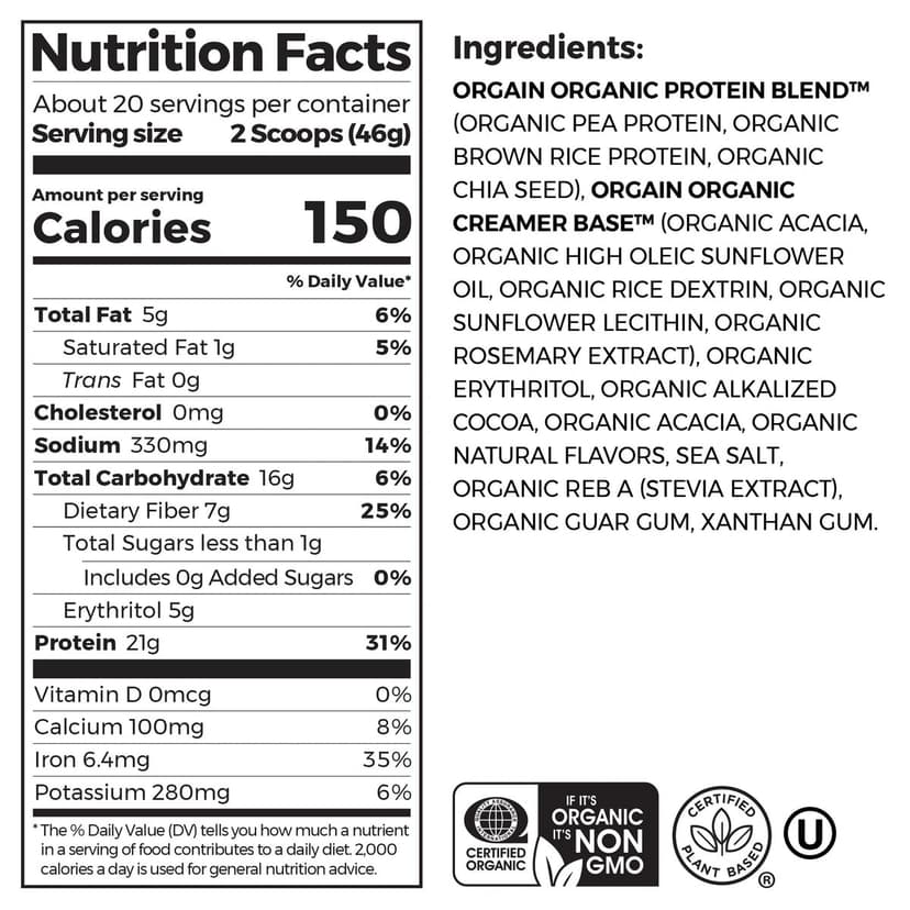 Organic Protein Plant Based Protein Powder - Creamy Chocolate Fudge